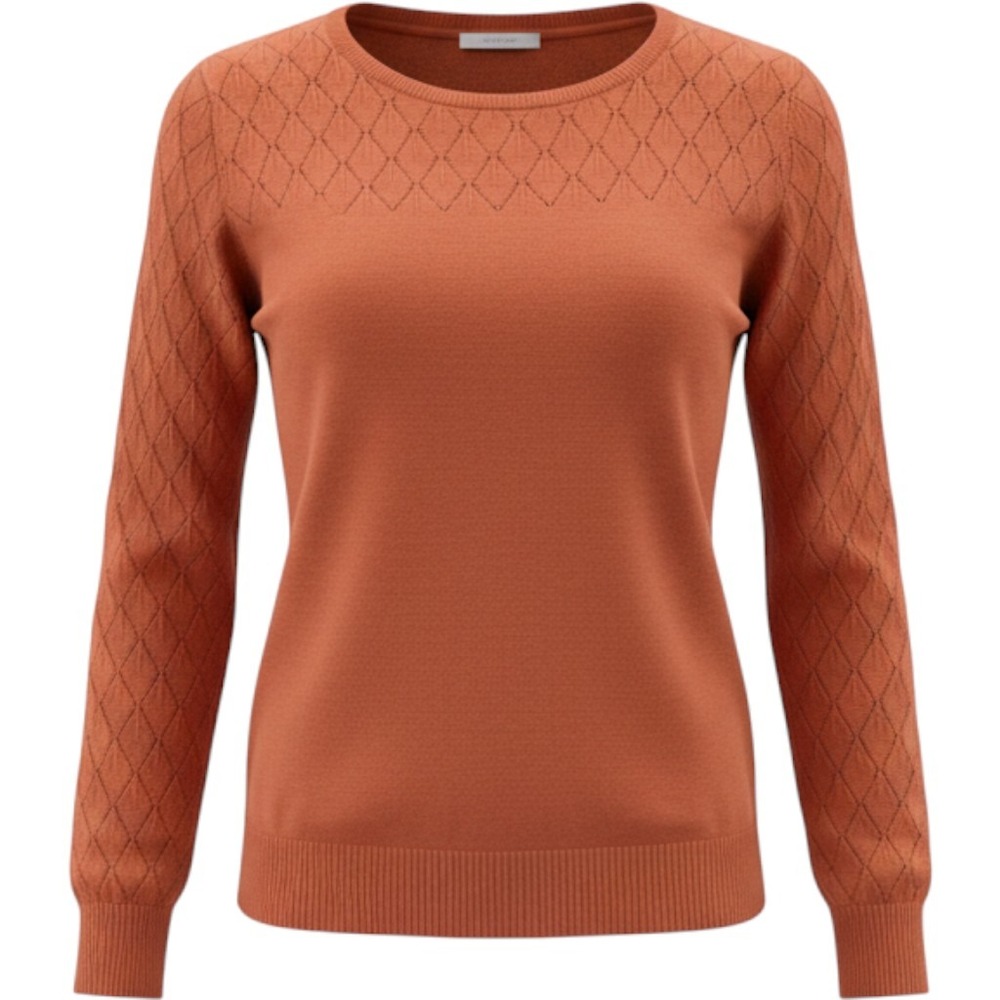 LOFT Ann Taylor Rust Orange Pointelle Knit Sweater Diamond Yoke Scoop Neck Small